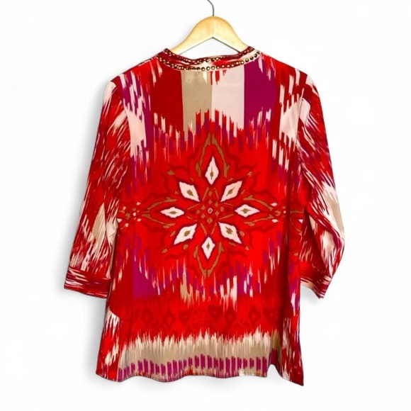 CHICO’S BEADED IKAT TUNIC WOMENS SIZE 1‎ - Picture 3 of 10